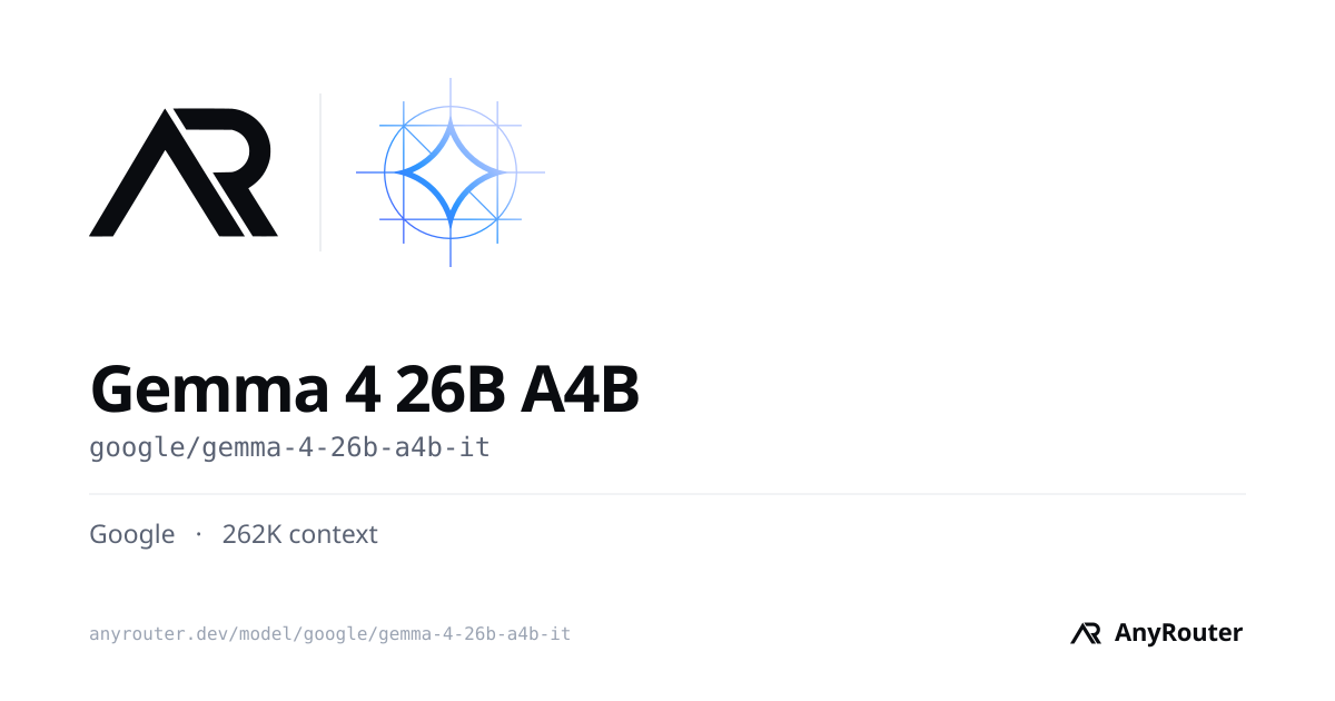Gemma 4 26B A4B · Google · pricing & API · AnyRouter