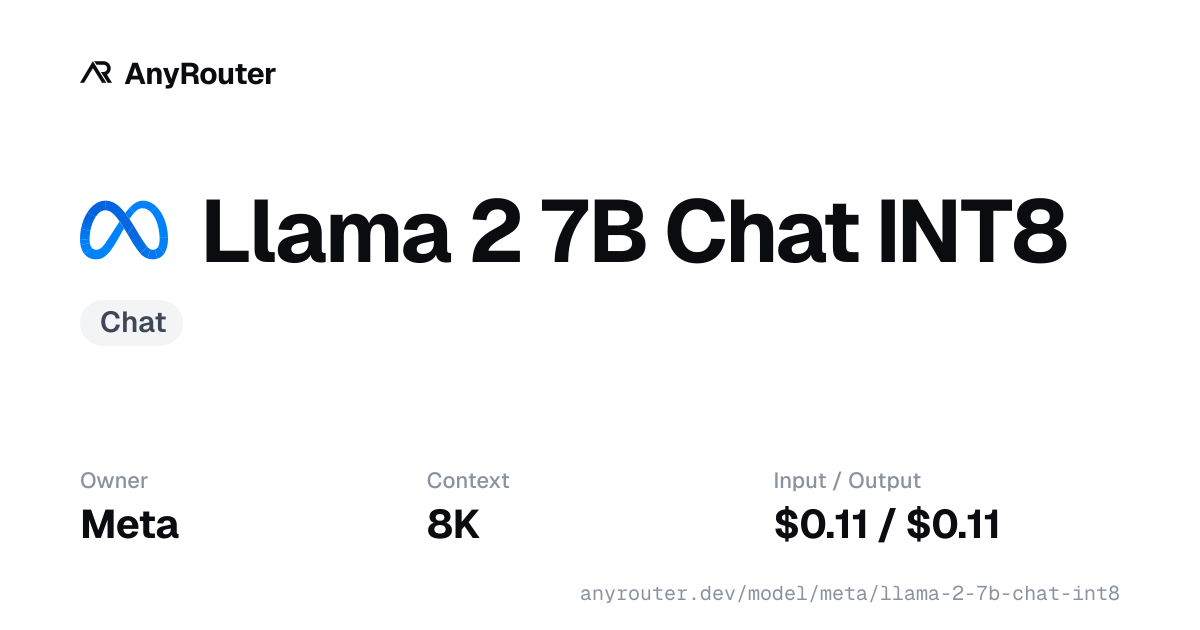 Llama 2 7B Chat INT8 share card