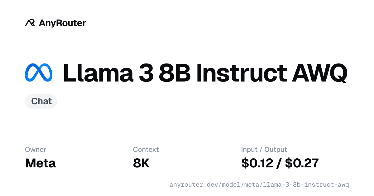 Llama 3 8B Instruct AWQ share card