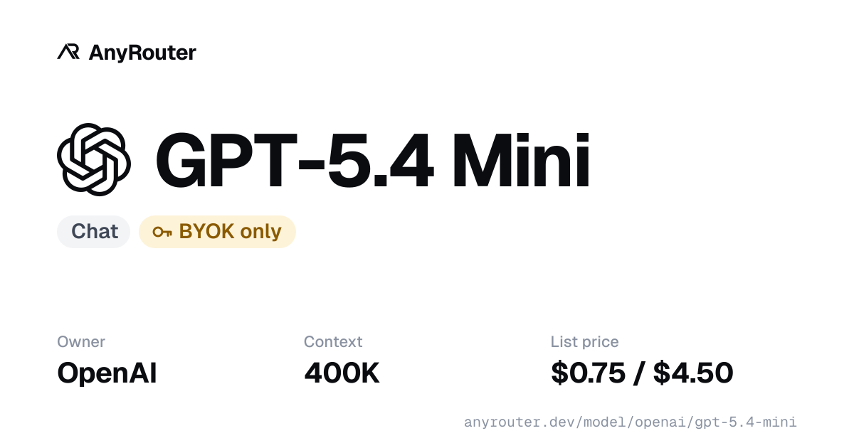 GPT-5.4 Mini · OpenAI · pricing & API · AnyRouter